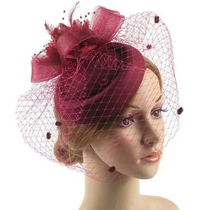 Elegant Royal Pillbox Lace Dotted Veil Wine Hat Fascinator by Beloved Mi…